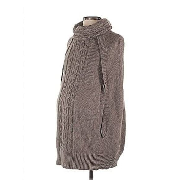GAP MATERNITY Heather Brown Turtleneck Sweater Cableknit Cape Women's SMALL - Picture 1 of 7